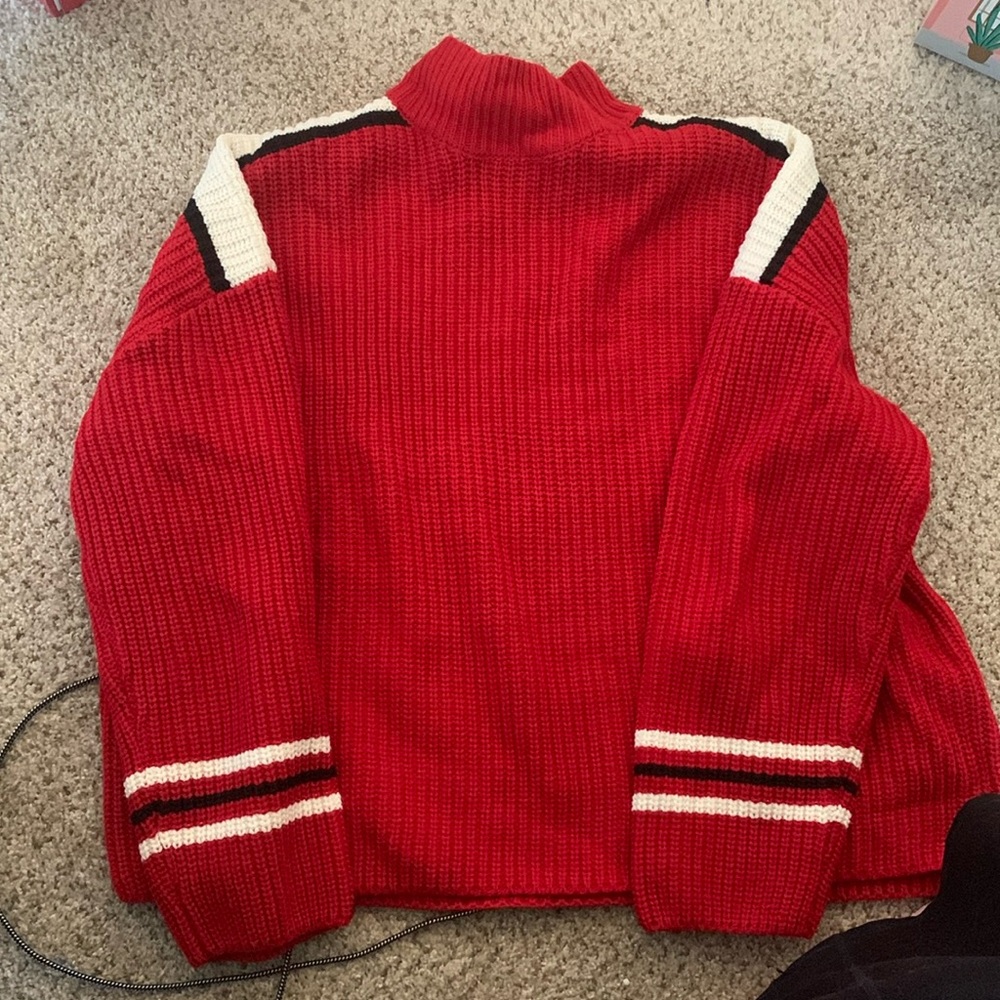 red apres ski sweater
